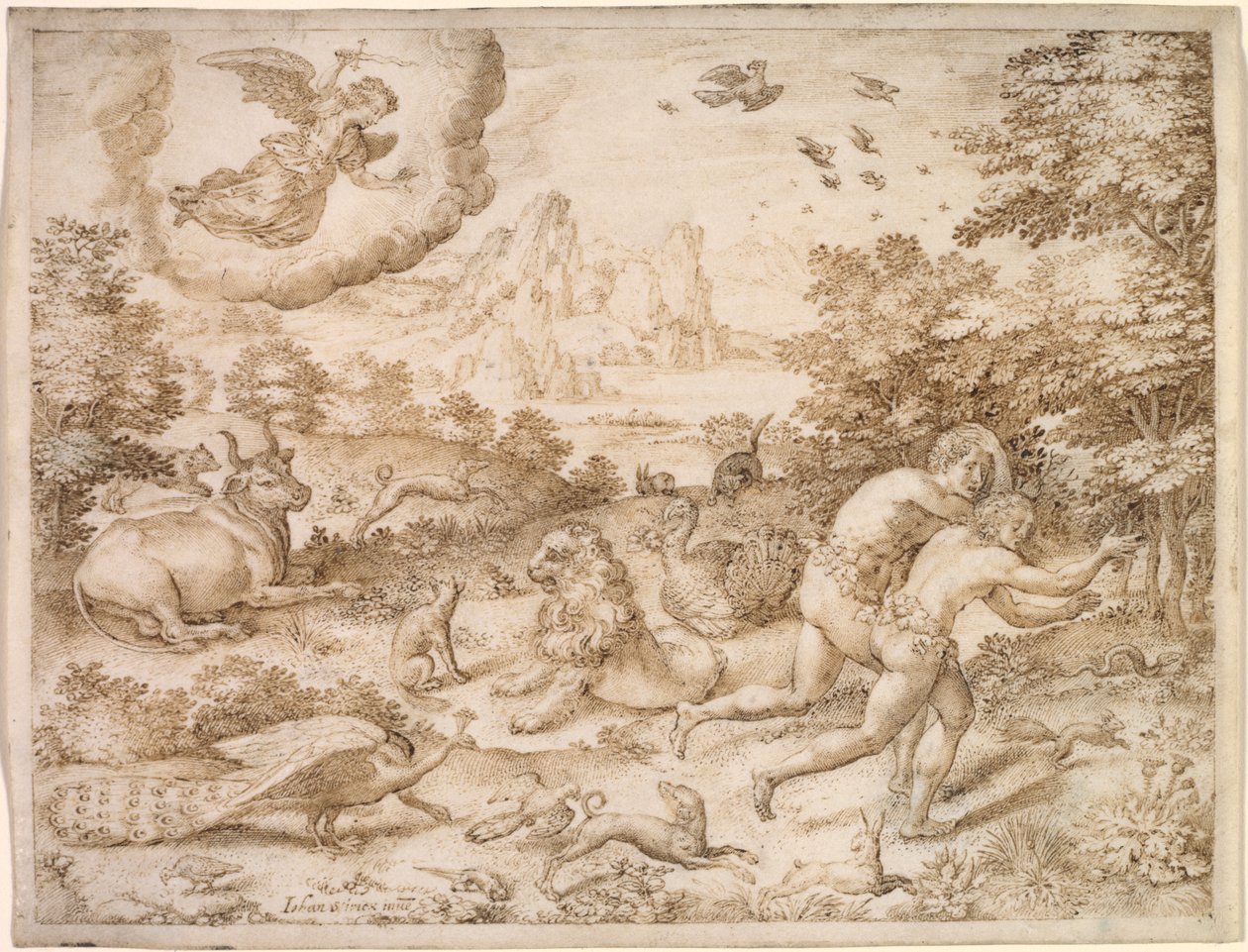 A Kiűzetés a Paradicsomból c. 1606. alkotó: Jan Wierix