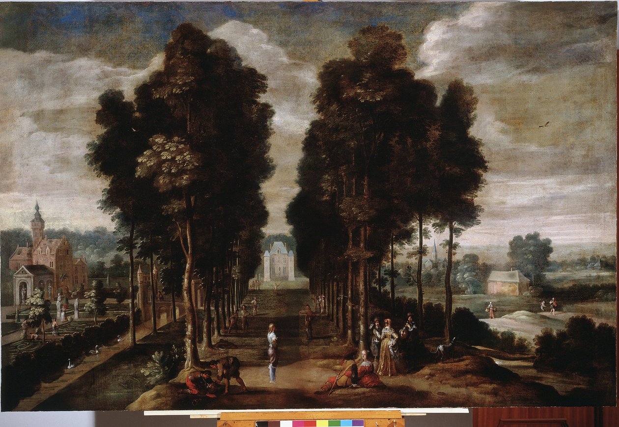 A kastély parkja Jan Wildens (1586-1653) festménye 17. századi Genes, Musei di Strada Nuova (ex Palazzo Bianco) alkotó: Jan Wildens