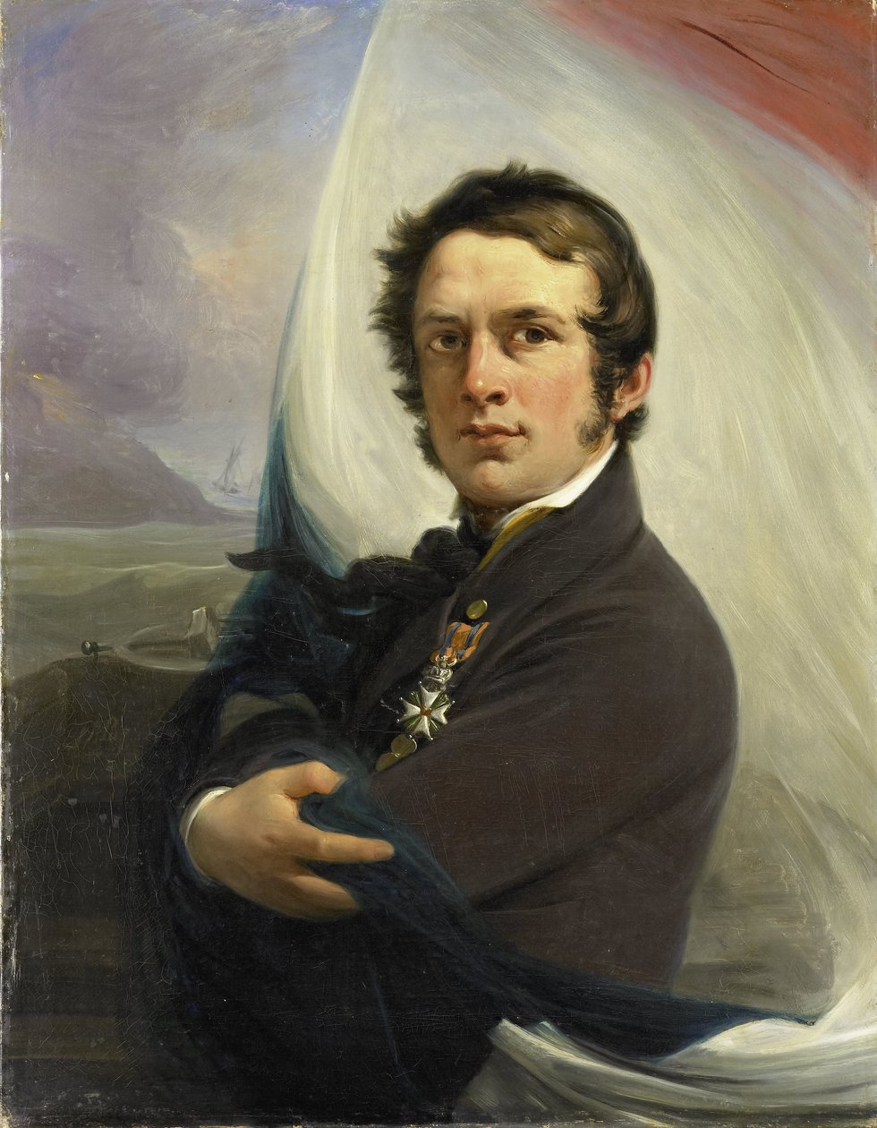 Jacob Hobein portréja, aki megmentette a holland zászlót az ellenséges tűz alatt, 1831. március 18. alkotó: Jan Willem Pieneman (signed by artist)