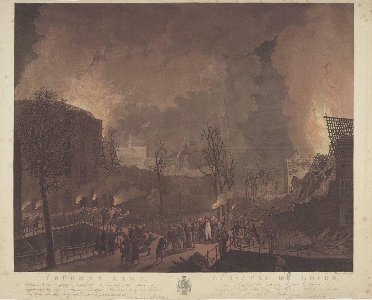 Leydens-i katasztrófa, amelyet egy hajó puskaporral való felugrása okozott, 1807. január 12-én / Désastre de Leide, causé par l