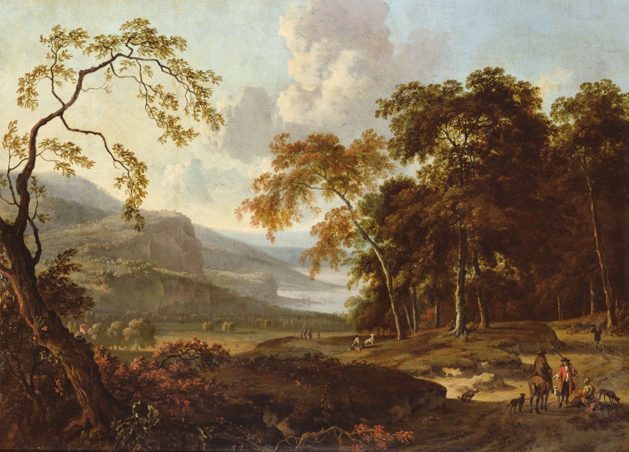 Vadászcsapat klasszikus tájképben, 1672-77 körül alkotó: Jan Wiynants