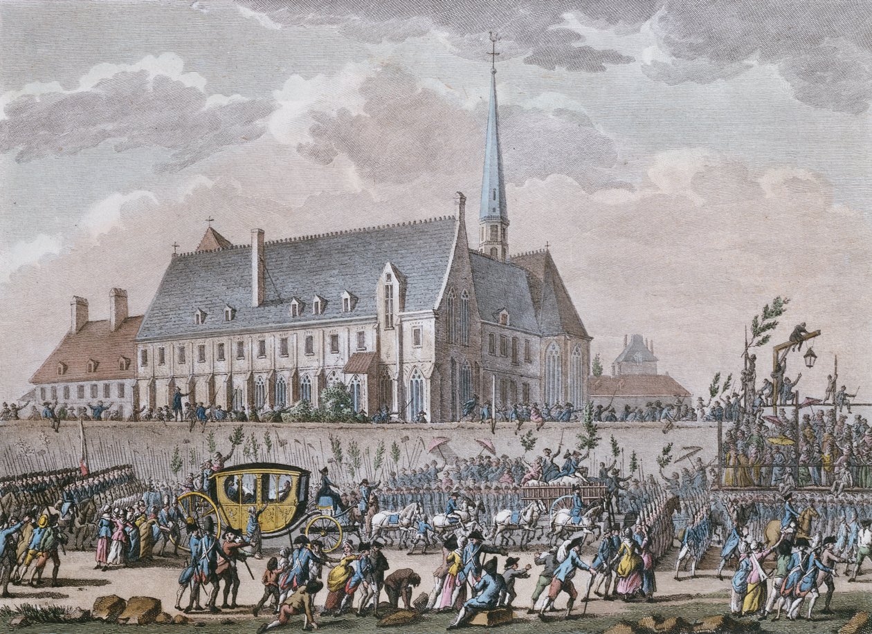A francia királyi család 1789. október 6-án Versailles-ból Párizsba utazva áthalad a Passy-i kolostor mellett. alkotó: Jan after Bulthuis
