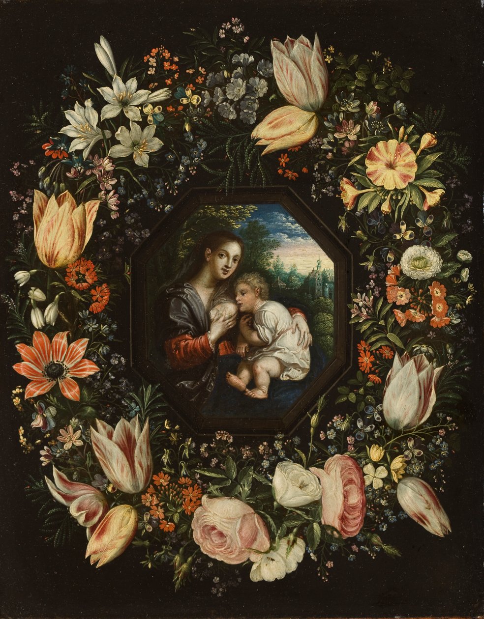 Madonna és gyermek virágfüzérben, 1625 körül (olaj, réz) alkotó: Jan and Balen, Hendrik van Brueghel