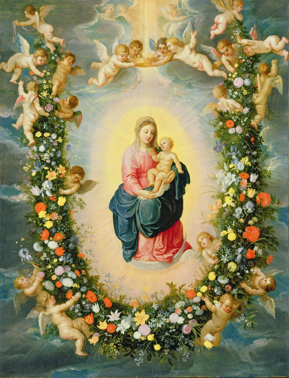 Madonna és gyermek virágfüzérben (olaj, réz) alkotó: Jan and Balen, Hendrik van Brueghel