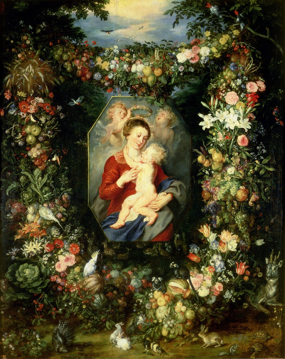 Szűz és gyermek gyümölcs- és virágfüzérben, 1614-1818 körül alkotó: Jan and Rubens, P.P. Brueghel