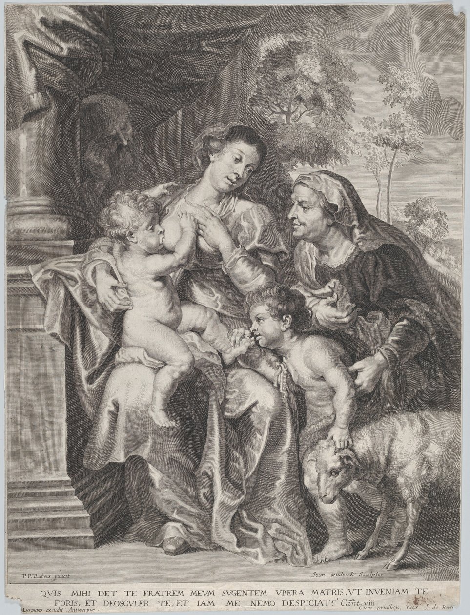 A Szent Család Erzsébettel és a csecsemő Keresztelő Szent Jánossal, a csecsemő Krisztust szoptató Szűzzel, 1635-42 körül alkotó: Jan Witdoek