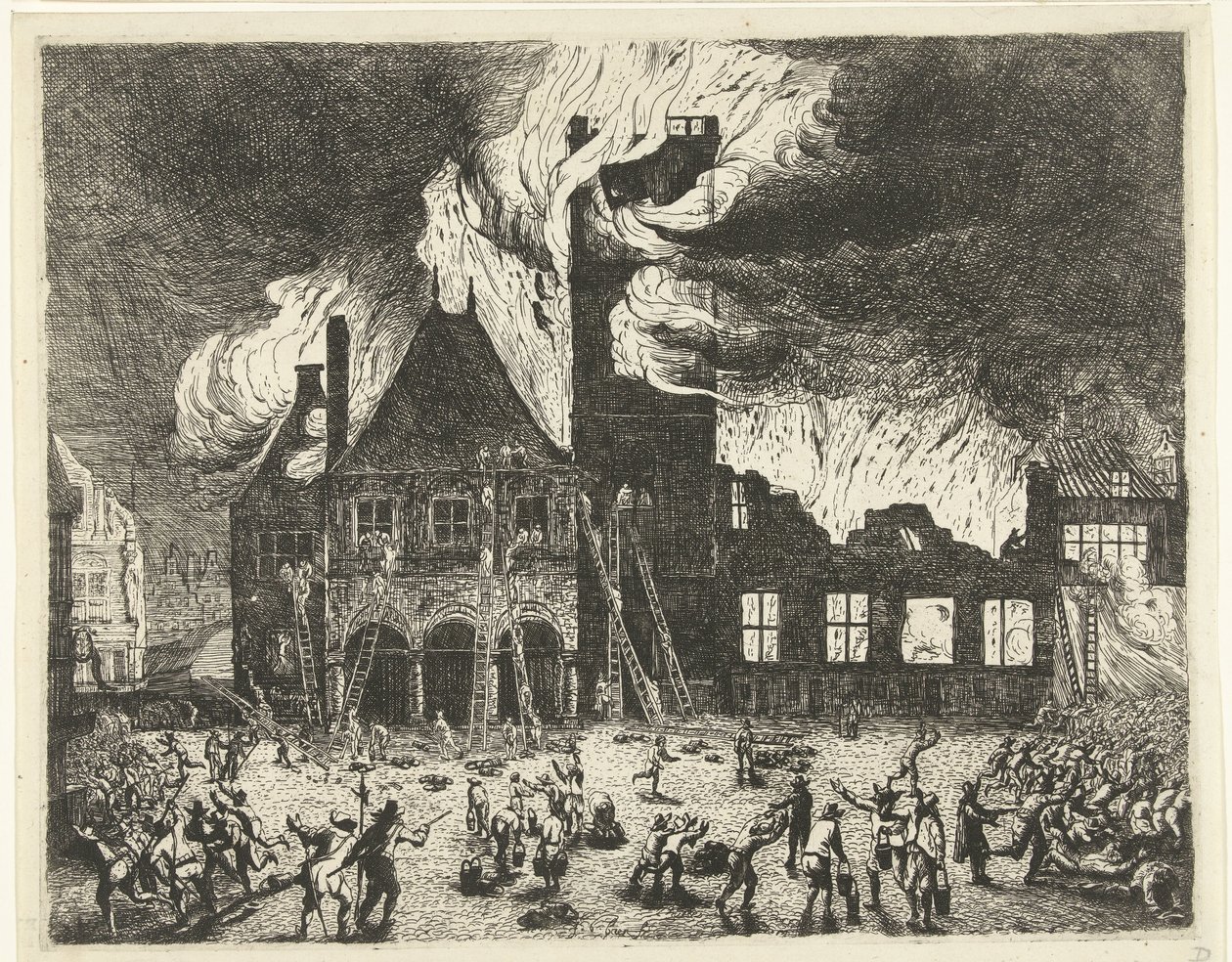 A tűz Amszterdam régi városházában, 1652 Az 1652. július 7-én Amszterdamban leégett régi Stadthuyok ábrázolása alkotó: Jan de Baen