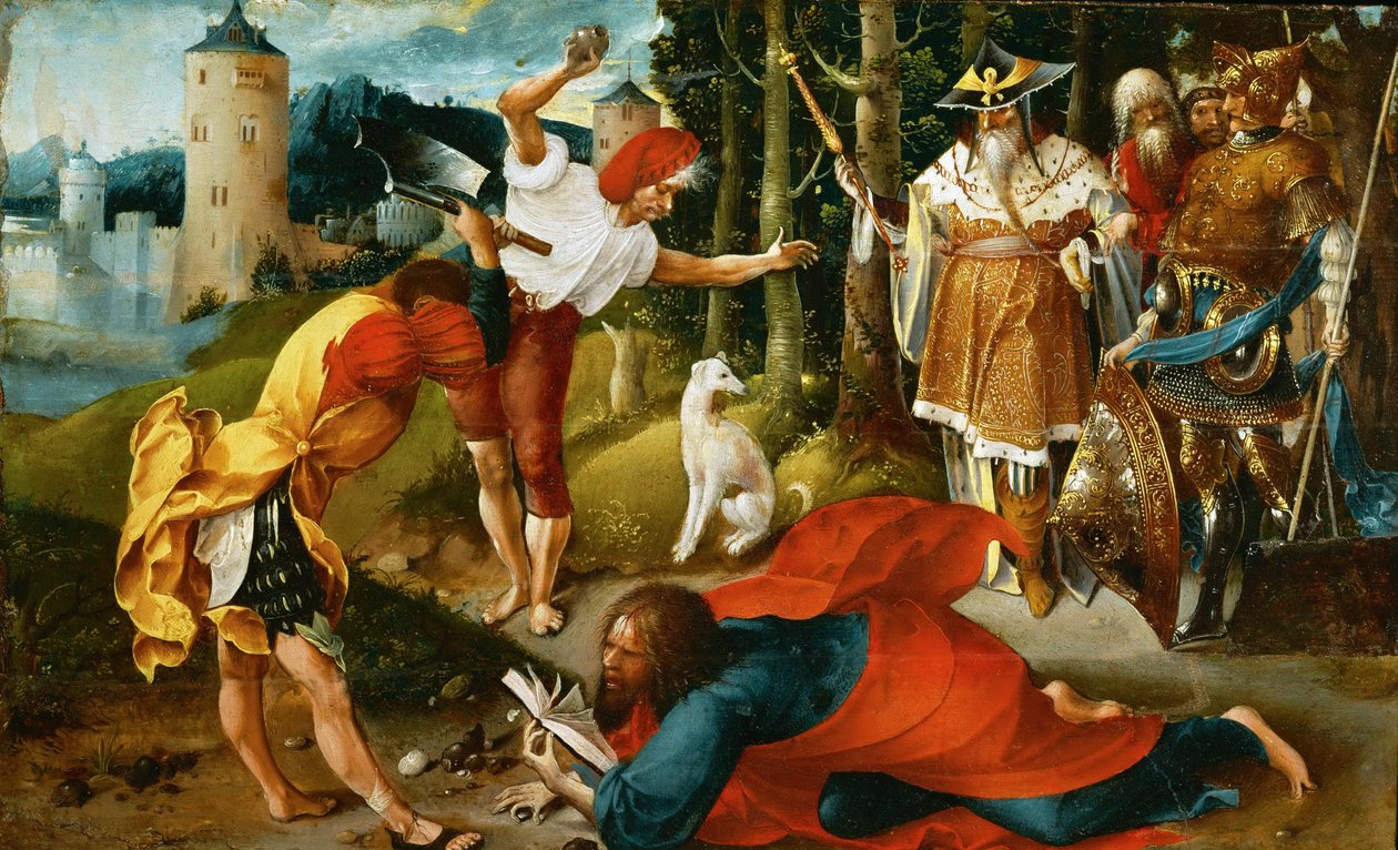 Le martyr de saint Mathias – Szent Mátyás mártíromsága, De Beer, Jan (kb. 1475-1528). Olaj, fa, kb 1510-1515. Mérete: 25,4x41,5 cm. Művészettörténeti Múzeum, Vienne alkotó: Jan de Beer
