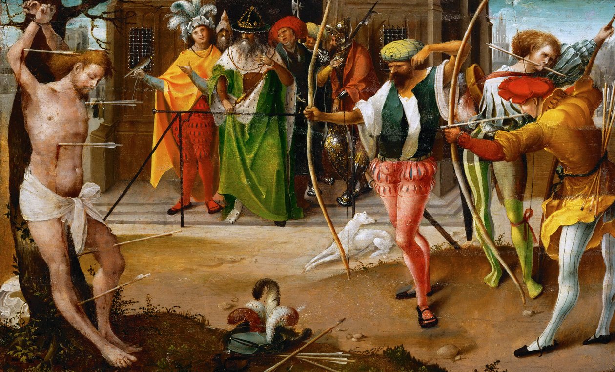 Szent Sebestyén vértanúsága – Jan De Beer (kb. 1475-1528). Olaj, fa, c. 1510. Mérete : 25,5x41,5 cm. Művészettörténeti Múzeum, Vienne alkotó: Jan de Beer