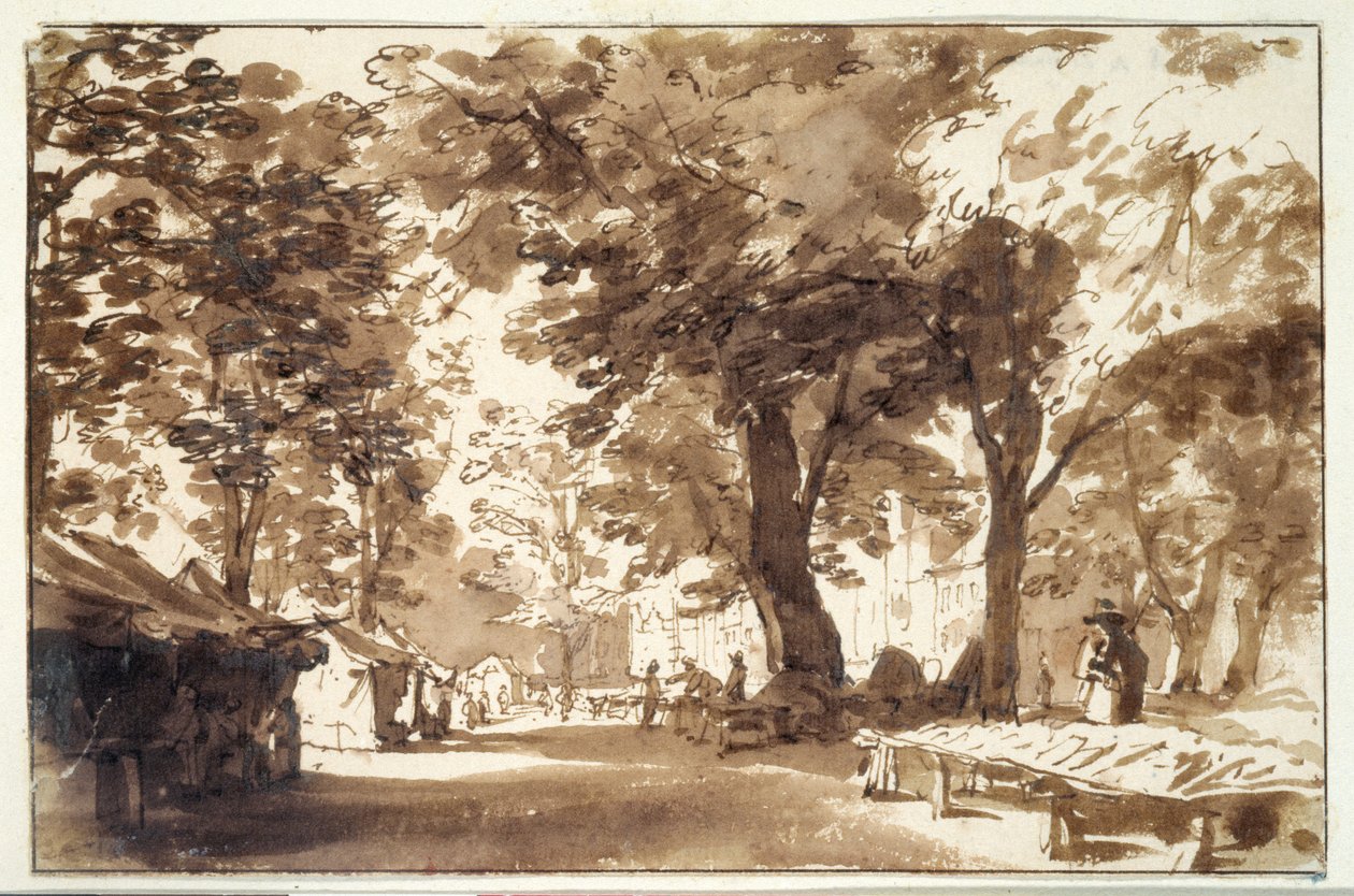 A Vigorbros és a Platz a Haynuson (kréta, toll és tinta mosással papíron) alkotó: Jan de Bisschop