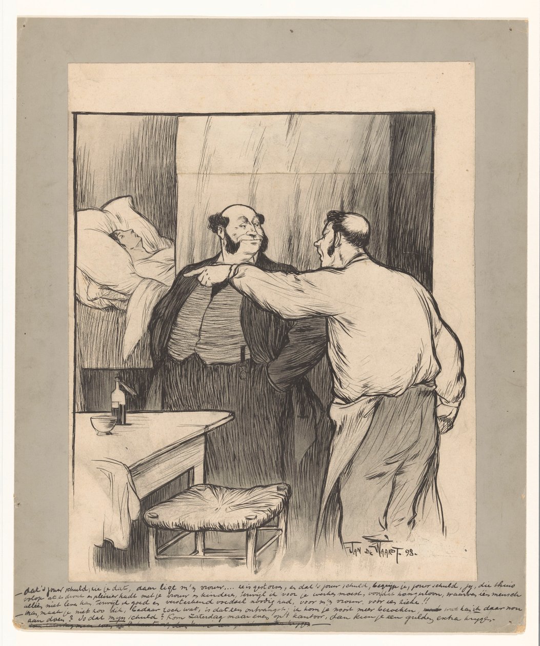 A gyár tulajdonosa egy munkás elhunyt feleségével alkotó: Jan de Waardt (signed by artist)