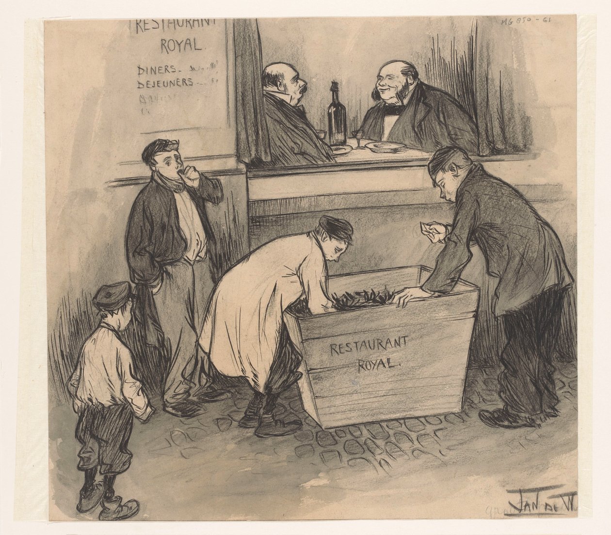 A Restaurant Royal előtt – Hága, 1896. február (cím a tárgyon) alkotó: Jan de Waardt (signed by artist)