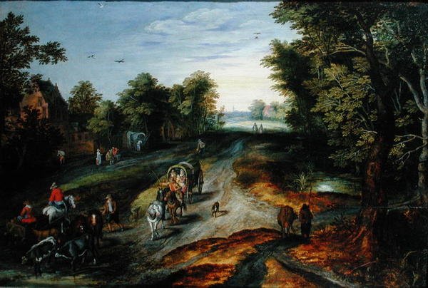 Tájkép egy falusi úttal alkotó: Jan studio of Brueghel