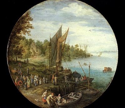 Erdős torkolat komppal (olaj a panelen) alkotó: Jan the Elder Brueghel