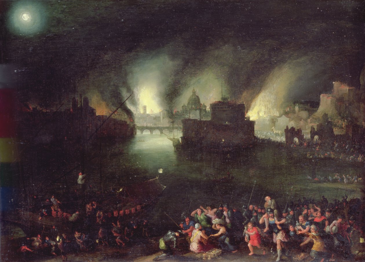 Aeneas Anchiseket ment meg a trójai zsákból (olaj, réz) alkotó: Jan the Elder Brueghel