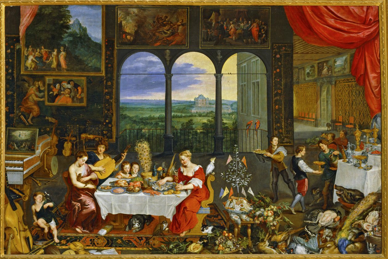 Az ízlelés, a hallás és a tapintás allegóriái ... (festmény vászonra) alkotó: Jan the Elder Brueghel