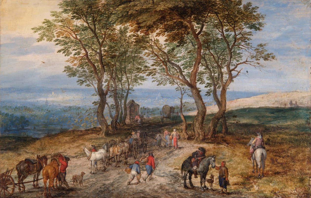 Országúti jelenet alakokkal: Egy férfi imádkozik a szentélyben, 1610 körül (olaj, réz) alkotó: Jan the Elder Brueghel