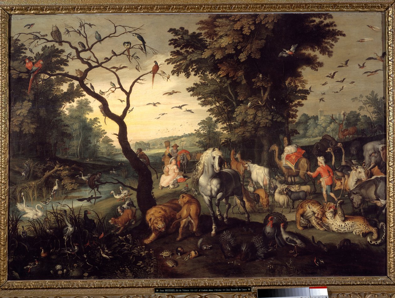 Bejárat a bárkába Az állatok az özönvíz előtt belépnek Noe bárkájába. Idősebb Jan Brueghel festménye Brueghel de Veloursnak hívja alkotó: Jan the Elder Brueghel