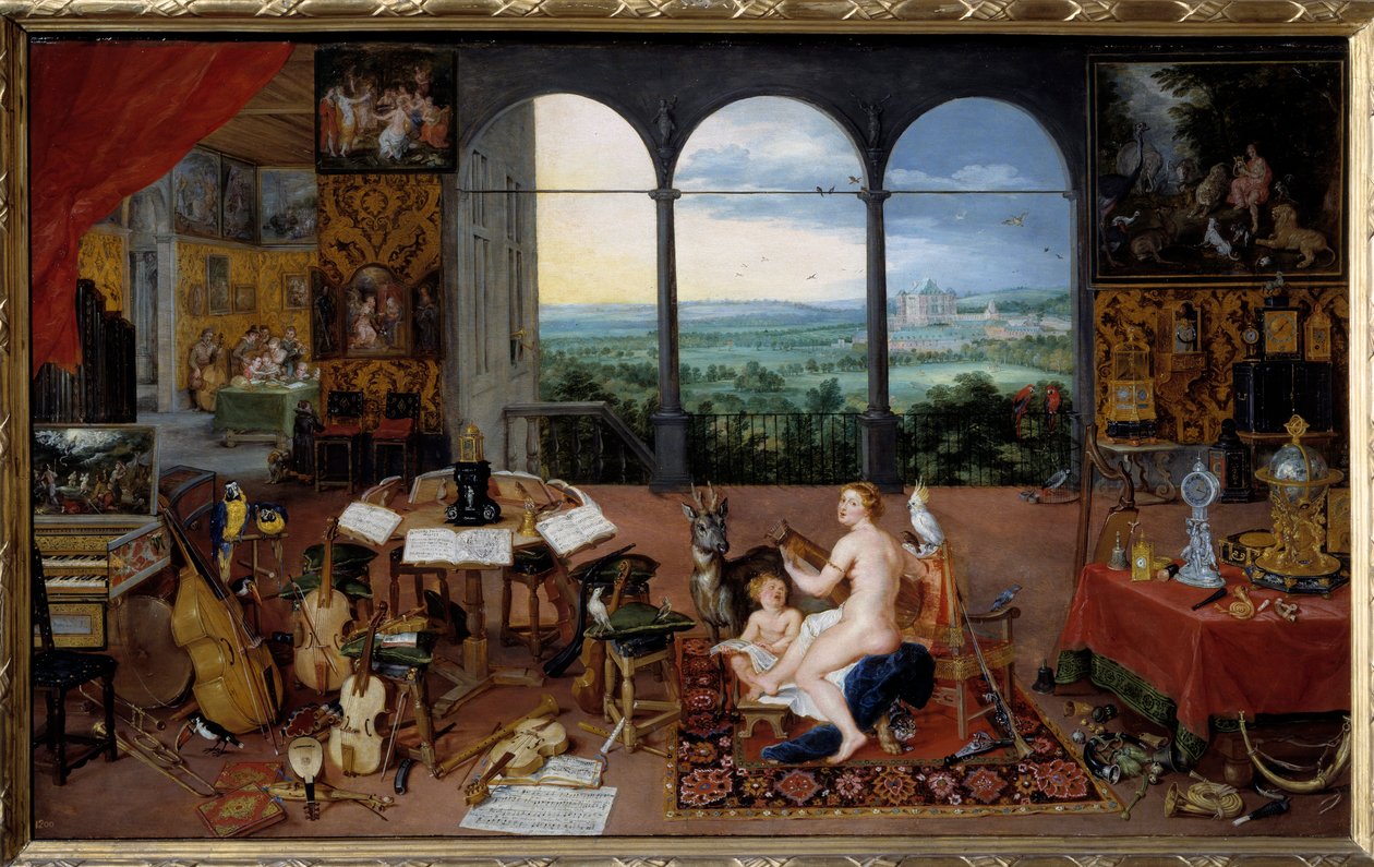 Meghallgatás. Az öt érzék allegóriája Jan I. Brueghel Dit De Velours festménye (1568-1625) Ec. Nagyzolás alkotó: Jan the Elder Brueghel