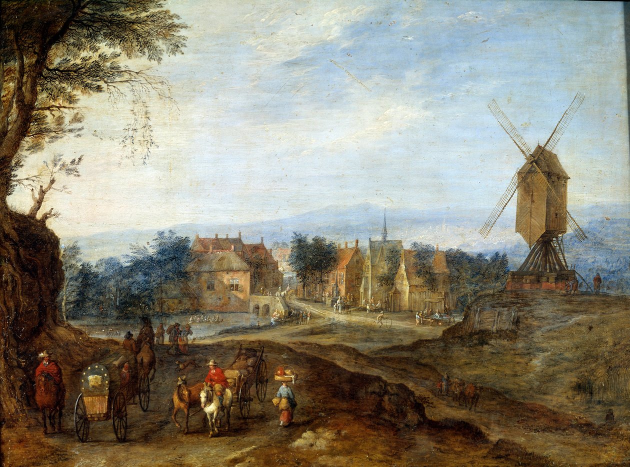Táj a szélmalomnál Jan Breugel Le Vieux festménye Bruegel de Velours-nak (Brueghel vagy Breughel) alkotó: Jan the Elder Brueghel