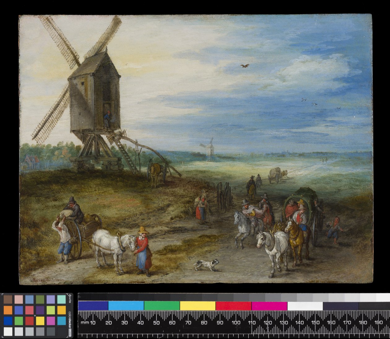 Táj malommal és szekerekkel, 1611 körül (olaj, réz) alkotó: Jan the Elder Brueghel