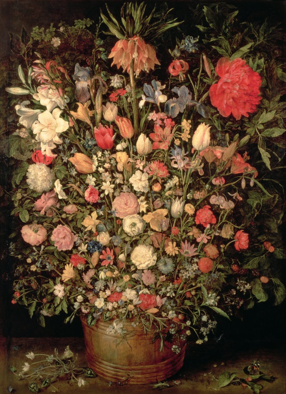 Nagy csokor virág egy fából készült kádban alkotó: Jan the Elder Brueghel