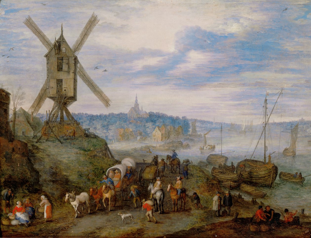 Kikötő szélmalommal ... alkotó: Jan the Elder Brueghel