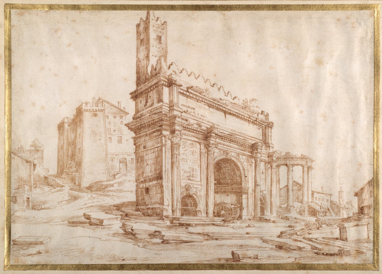 Septimus Severus boltíve, Róma (toll és tinta papíron) alkotó: Jan the Elder Brueghel