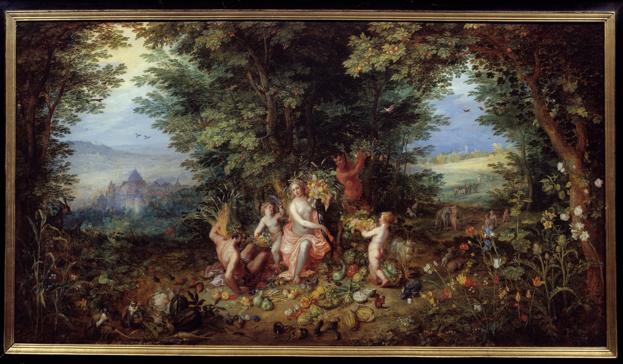 A négy elem: „A Föld”” Allegória. Kilátás a földi paradicsomra. Jan Brueghel festménye Le Vieux Brueghel de Velours-nak (Brueghel vagy Brueghel) alkotó: Jan the Elder Brueghel