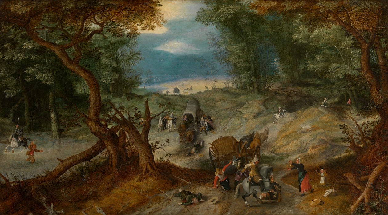 Katonák támadtak az utazókra (olaj) alkotó: Jan the Elder Brueghel
