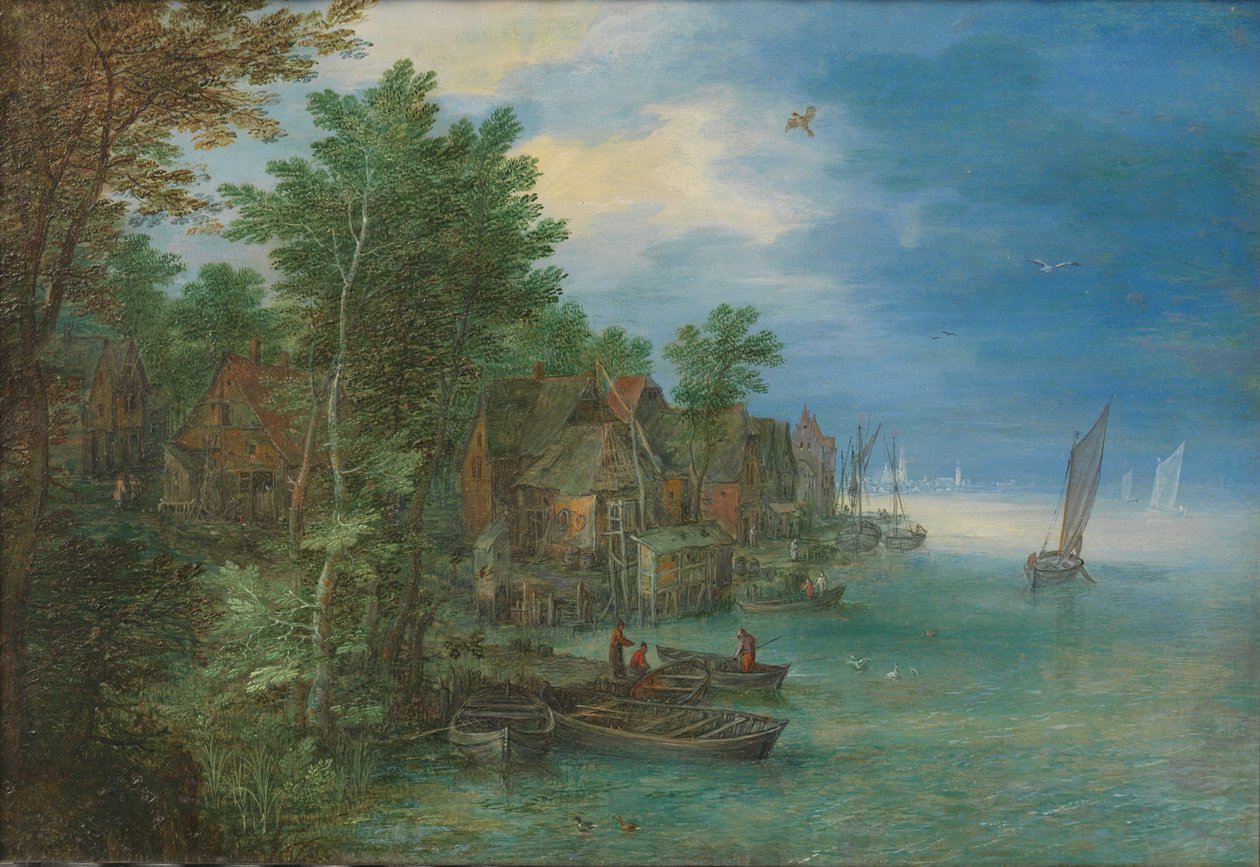 Kilátás egy falura a folyó mentén alkotó: Jan the Elder Brueghel