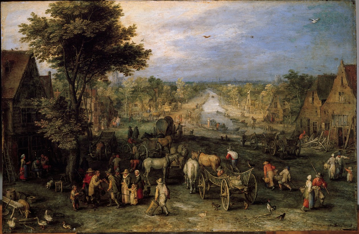 Falu szekerekkel (Festés alkotó: Jan the Elder Brueghel