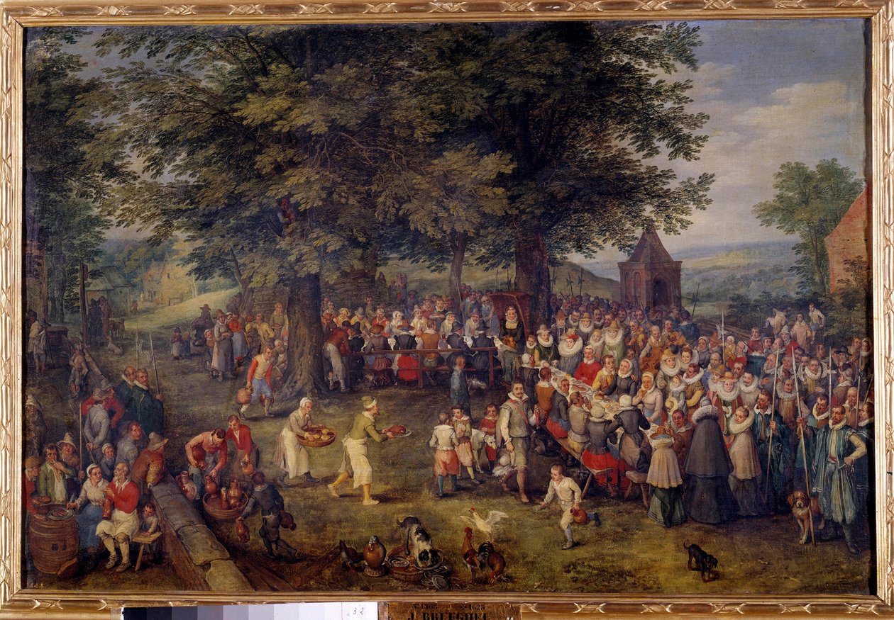 Esküvői bankett Jelenet esküvői vacsora egy faluban. Jan Brueghel (vagy Bruegel vagy Brueghel vagy Brueghel) festménye, az egykori Bruegel de Velours (1568-1625) 17. századi Madrid, Musee du Prado alkotó: Jan the Elder Brueghel
