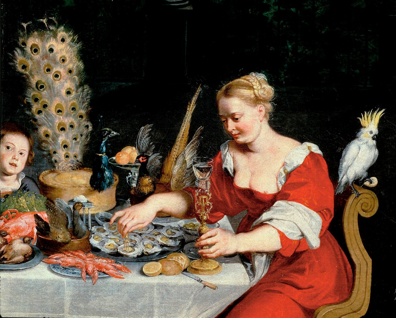 Osztrigát evő nő, részlet a Négy elem allegóriájából alkotó: Jan the Elder Brueghel