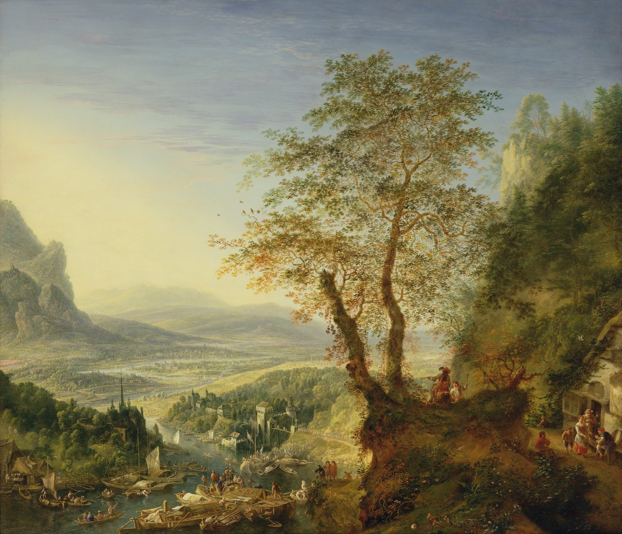Capriccio folyó táj, 1700 körül (olaj, réz) alkotó: Jan the Elder Griffier
