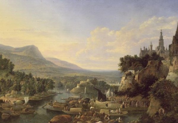 Rakodó bárkák a Rajnán (olaj) alkotó: Jan the Elder Griffier