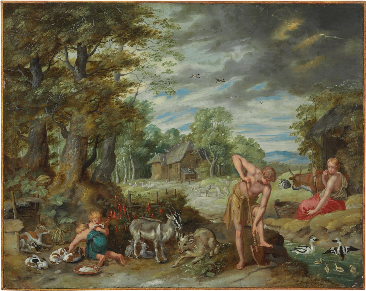 Ádám a mezőn dolgozik, Ádám és Éva története című filmből alkotó: Jan Brueghel the Younger