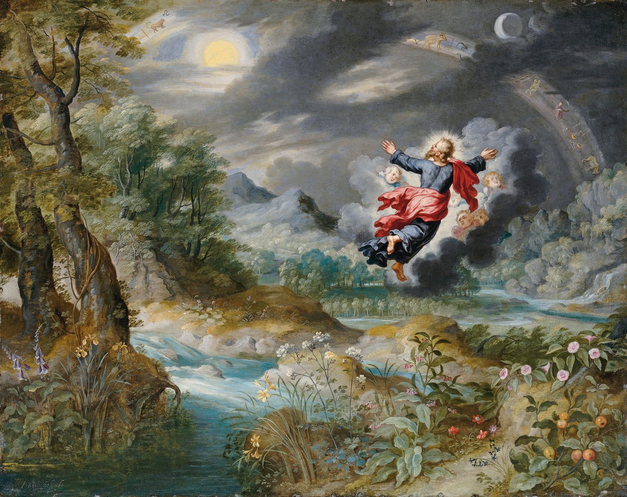 Isten megteremtette a napot, a holdat és a csillagokat az égboltban, 1650 körül alkotó: Jan Brueghel the Younger