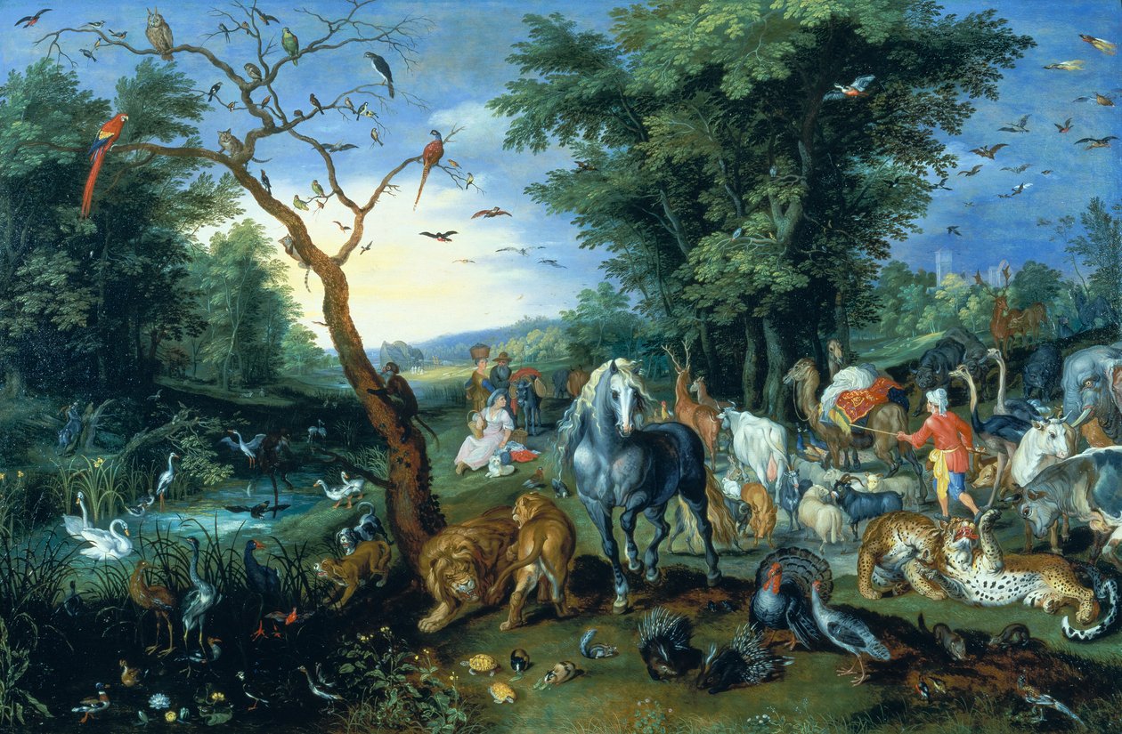 Az állatok belépése Noé bárkájába (olaj a panelen) alkotó: Jan the Younger Brueghel