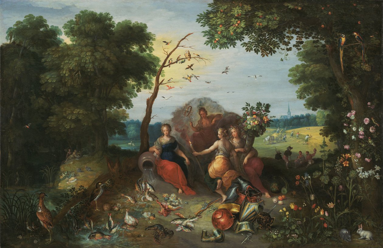 Tájkép a négy elem allegóriáival alkotó: Jan the Younger & Francken or Franck Ambrosius II (c.1590-1632) Brueghel