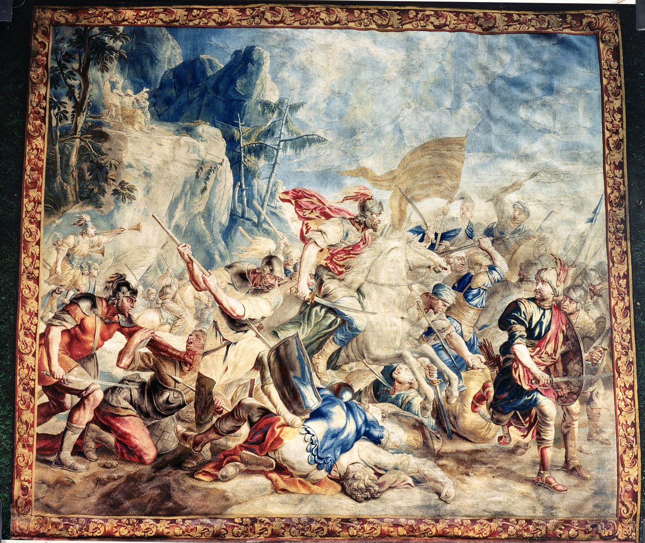 Az izraeliták és amelikiták csatája, Frans és Pieter van der Borcht műhelyéből (selyem kárpit) alkotó: Jan van (after) Orley