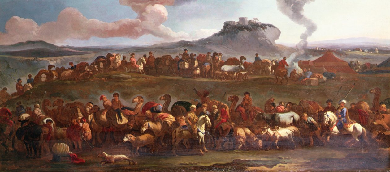 Török karaván a tájban (olaj, vászon) alkotó: Jan van (attr. to) Huchtenburgh
