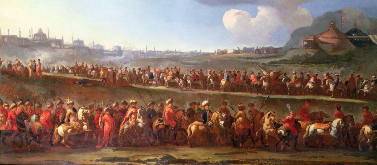 Török karaván Konstantinápolyon kívül (olaj, vászon) alkotó: Jan van (attr. to) Huchtenburgh