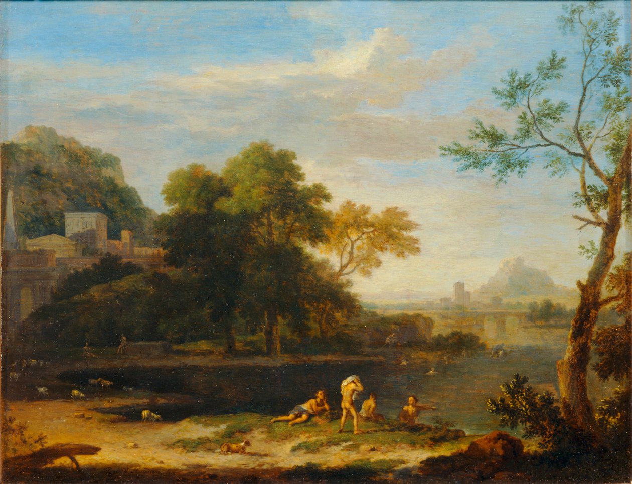 Paysage avec baigneurs - Tájkép fürdőzőkkel ... alkotó: Jan van (follower of) Huysum