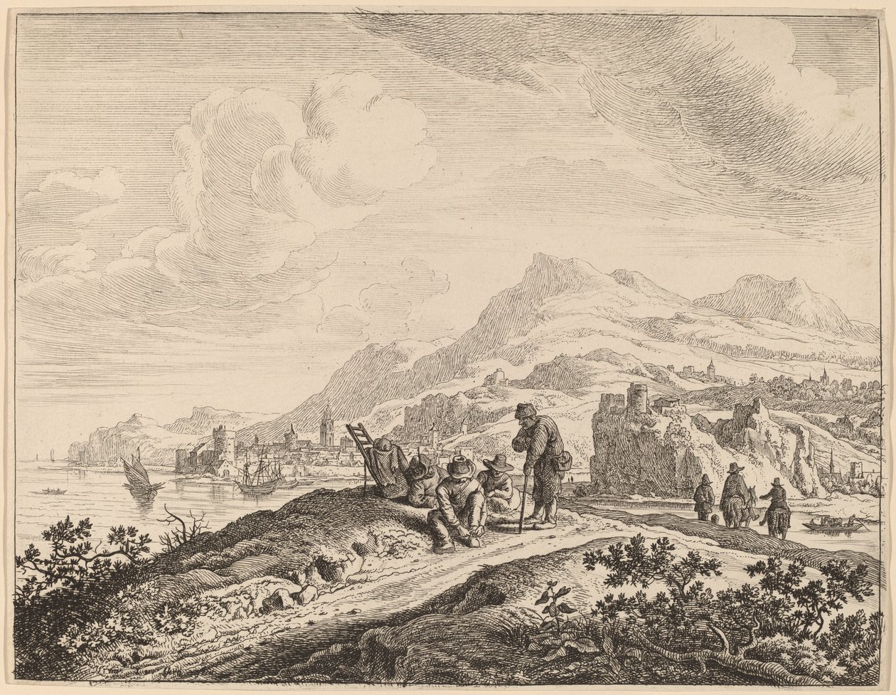 Kilátás a Rajna folyóra alkotó: Jan van Aken after Herman Saftleven