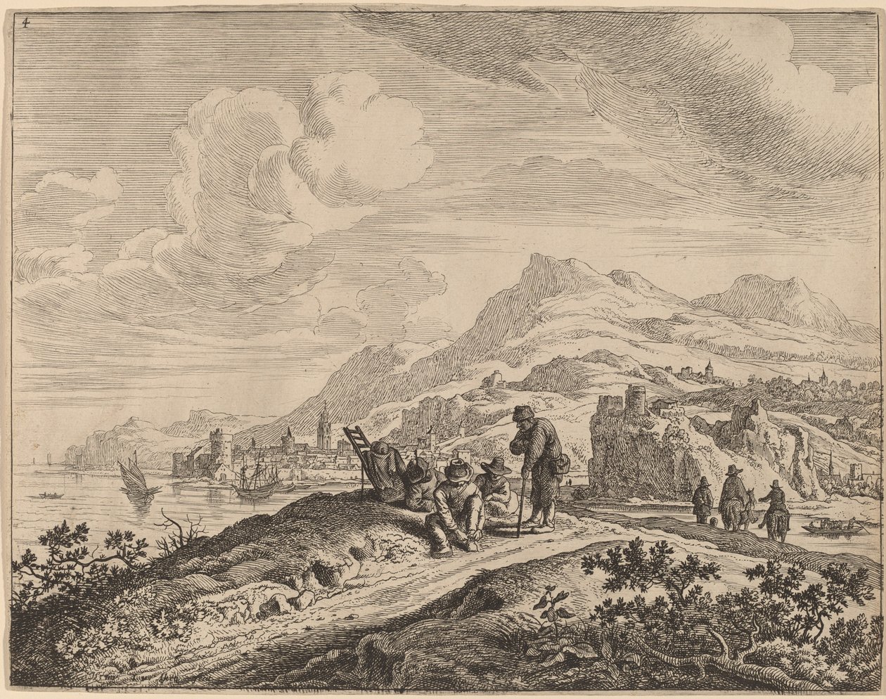 Kilátás a Rajna folyóra alkotó: Jan van Aken after Herman Saftleven
