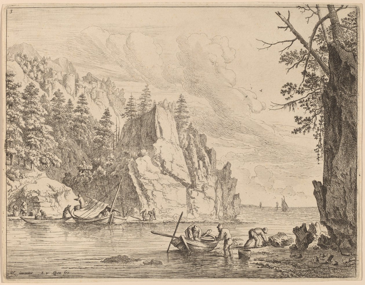 Kilátás a Rajna folyóra alkotó: Jan van Aken after Herman Saftleven