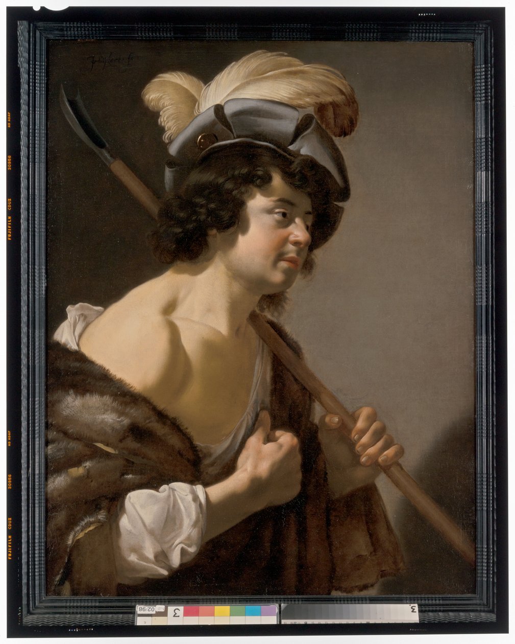 Pásztor, félhosszú profilban, elegáns tollas sapkát visel alkotó: Jan van Bijlert or Bylert