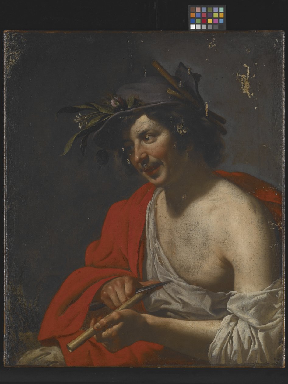 Pásztor fuvoláját vágja (olaj, vászon) alkotó: Jan van Bijlert or Bylert