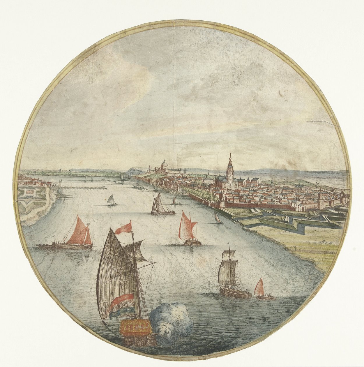 Kilátás Nijmegenre a Waallal és a Valkhofburchttal alkotó: Jan van Call (I) (attributed to)